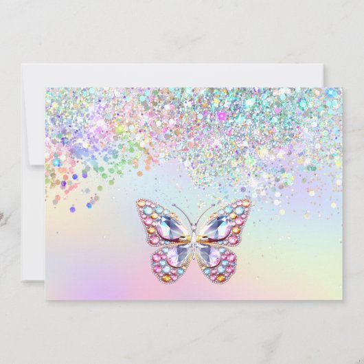 Pareltjes vlinder verjaardagsuitnodiging kaart (Achterkant)