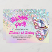 Pareltjes vlinder verjaardagsuitnodiging kaart (Voorkant / Achterkant)