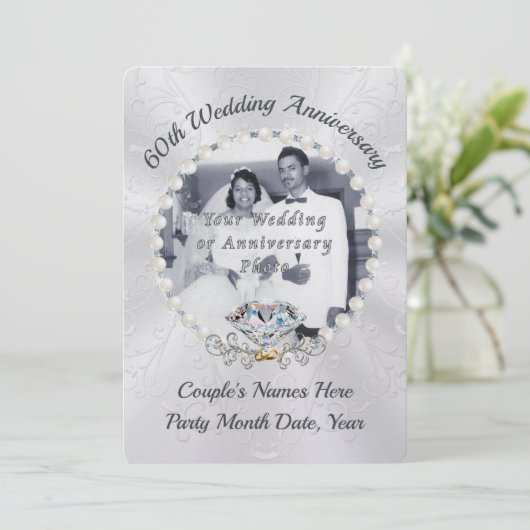 Pareluw Pearl Shimmer uitnodigingen voor 60-jarig  (Staand voorkant)