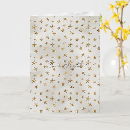 Parelwit Goud Glitter Fonkelende Sterren Kaart (Gele Bloem)