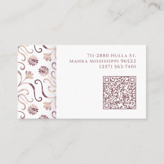 Parelwitte bloemendamaske Elegant paars patroon Visitekaartje (Achterkant)