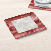 Parelwitte Glitter Rode Marmeren Bruiloft Kartonnen Onderzetters (Gebogen)