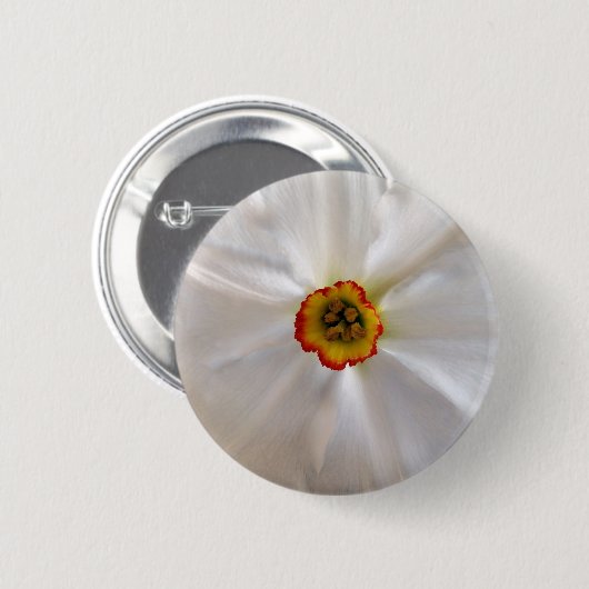 parelwitte narcissen ronde button 5,7 cm (Voorkant /achterkant)