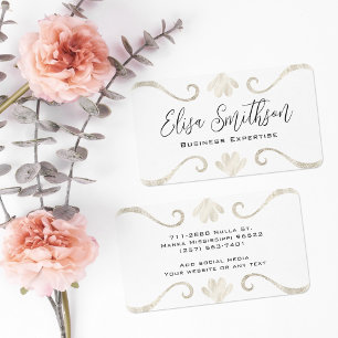 Parelwitte zilveren bloemrijke elegante luxe vrouw visitekaartje
