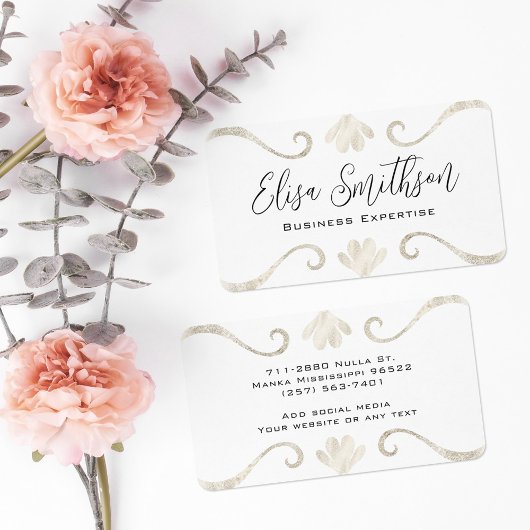 Parelwitte zilveren bloemrijke elegante luxe vrouw visitekaartje