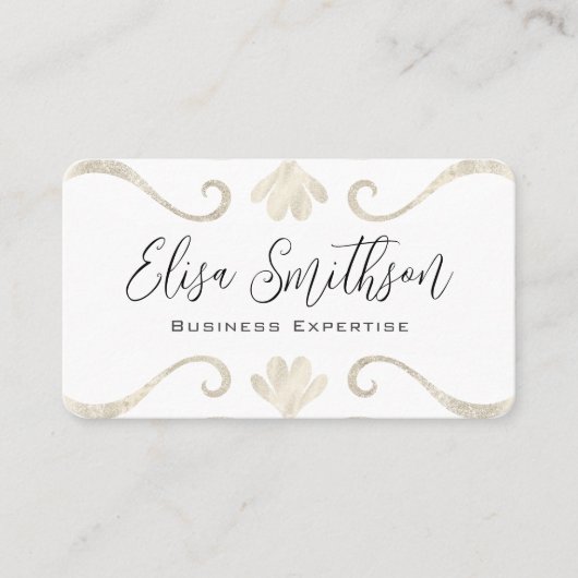 Parelwitte zilveren bloemrijke elegante luxe vrouw visitekaartje (Voorkant)