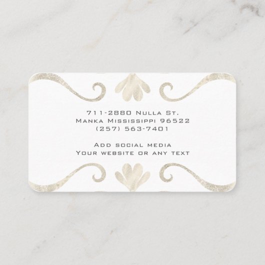 Parelwitte zilveren bloemrijke elegante luxe vrouw visitekaartje (Achterkant)