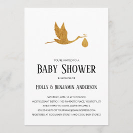 Paren Baby shower Faux Gold Folie Stork w / Bundel Kaart