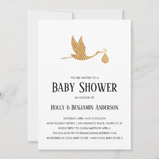 Paren Baby shower Preppy Gold Stork w / Bundel Kaart (Voorkant)