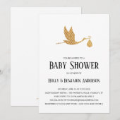 Paren Baby shower Preppy Gold Stork w / Bundel Kaart (Voorkant / Achterkant)