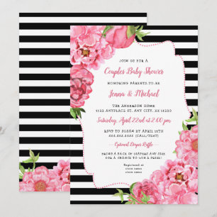 Paren Baby shower Uitnodiging, roze zwarte bloemen Kaart