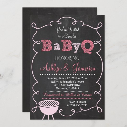 Paren BabyQ BBQ Baby shower Uitnodiging (Voorkant / Achterkant)