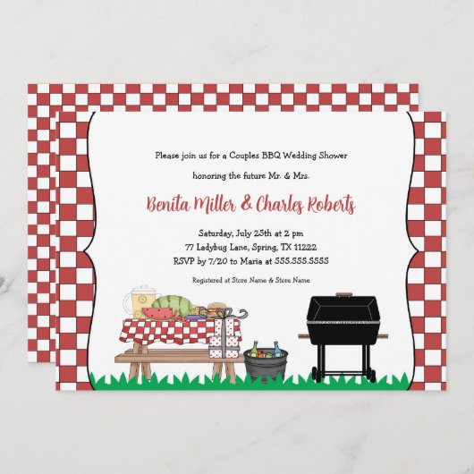 Paren BBQ Bruids Douche uitnodiging (Voorkant / Achterkant)