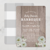 Paren BBQ Rozen & Houten Baby shower Uitnodiging (Voorkant / Achterkant)