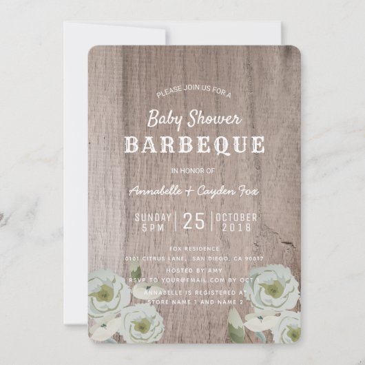 Paren BBQ Rozen & Houten Baby shower Uitnodiging (Voorkant)