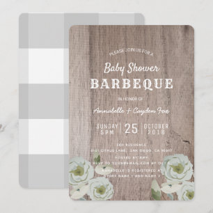 Paren BBQ Rozen & Houten Baby shower Uitnodiging