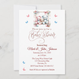 Paren Beer en Vlinder Baby shower Uitnodiging