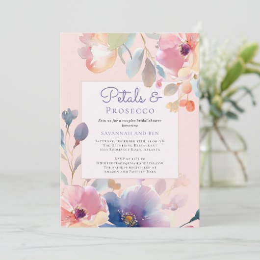 Paren bloemblaadjes en Prosecco roze Vrijgezellenf Kaart (Staand voorkant)