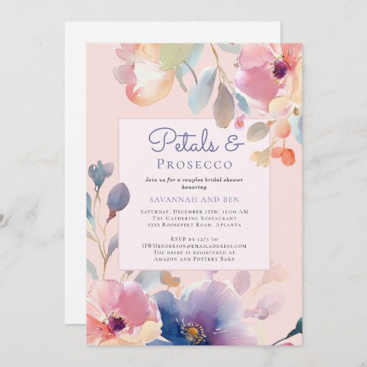 Paren bloemblaadjes en Prosecco roze Vrijgezellenf Kaart (Voorkant / Achterkant)