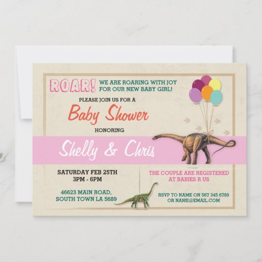 Paren Dinosaurus Baby shower Het is een Meisje Uit Kaart (Voorkant)