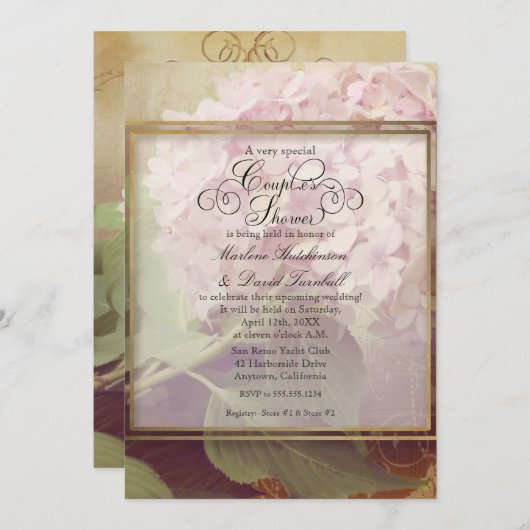 Paren Douche  Blush Roze Hydrangea Bloemen Kaart (Voorkant / Achterkant)