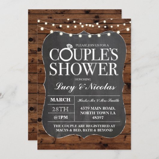 Paren Douche Krijt String Lichten Uitnodigen Kaart (Voorkant / Achterkant)