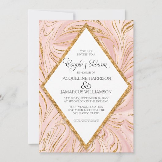 Paren Douche Roos Gold Faux Glitter Marmer Blush Kaart (Voorkant)