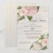 Paren Douche Script Typografie Roze Hortensia's Kaart (Voorkant / Achterkant)