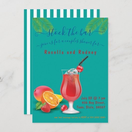 Paren Douche 🍸 Stock de Bar Feestviering Kaart (Voorkant / Achterkant)