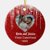 Paren Eerste Kerstfoto Naam Keramisch Ornament (Voorkant)