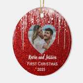 Paren Eerste Kerstfoto Naam Keramisch Ornament (Links)