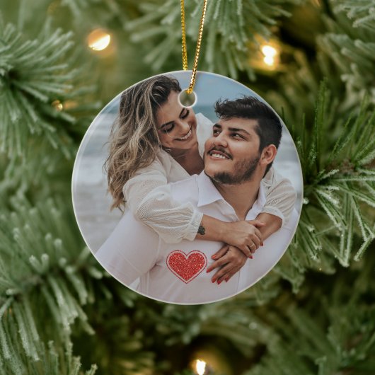 Paren Eerste Kerstfoto Naam Keramisch Ornament (Boom)