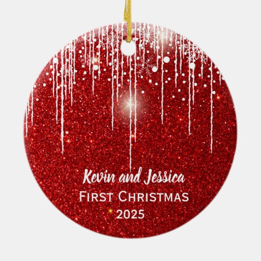 Paren Eerste Kerstfoto Naam Keramisch Ornament (Achterkant)