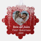 Paren Eerste Kerstfoto Naam Ornament Kaart (Voorkant)