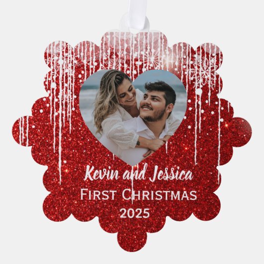 Paren Eerste Kerstfoto Naam Ornament Kaart (Voorkant)