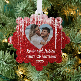 Paren Eerste Kerstfoto Naam Ornament Kaart