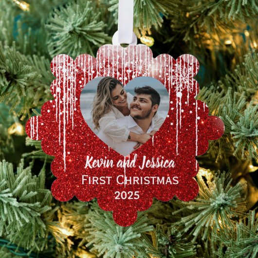 Paren Eerste Kerstfoto Naam Ornament Kaart (Insitu (Drie))