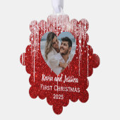 Paren Eerste Kerstfoto Naam Ornament Kaart (Links)