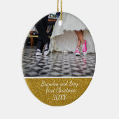 paren eerste kerstfoto-versiering keramisch ornament (Rechts)