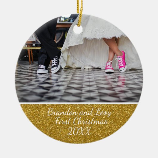 paren eerste kerstfoto-versiering keramisch ornament (Voorkant)