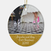 paren eerste kerstfoto-versiering keramisch ornament (Links)