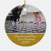 paren eerste kerstfoto-versiering keramisch ornament (Achterkant)