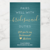 Paren Goed Bruidsmeisje Voorstel Blauwgroen Blauw Wijn Etiket (Enkel label)