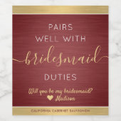 Paren Goed Bruidsmeisje Voorstel Bourgondië en Gou Wijn Etiket (Enkel label)