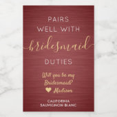 Paren Goed Bruidsmeisje Voorstel Bourgondië Goud M Wijn Etiket (Enkel label)