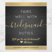 Paren goed bruidsmeisje voorstel geborsteld zwart  wijn etiket (Enkel label)
