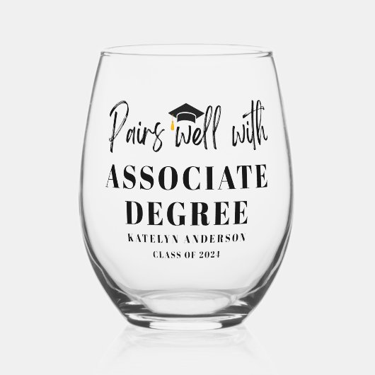 Paren Goed met Associate Degree Afstuderen Gift Wijnglas Zonder Voet (Voorkant)
