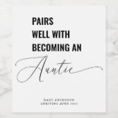 Paren goed met Baby aankondiging tante Wijn Etiket (Enkel label)