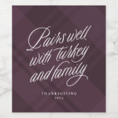 Paren goed met grappige paarse plaid Thanksgiving Wijn Etiket (Enkel label)