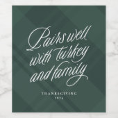 Paren goed met grappige plaid Thanksgiving Wijn Etiket (Enkel label)